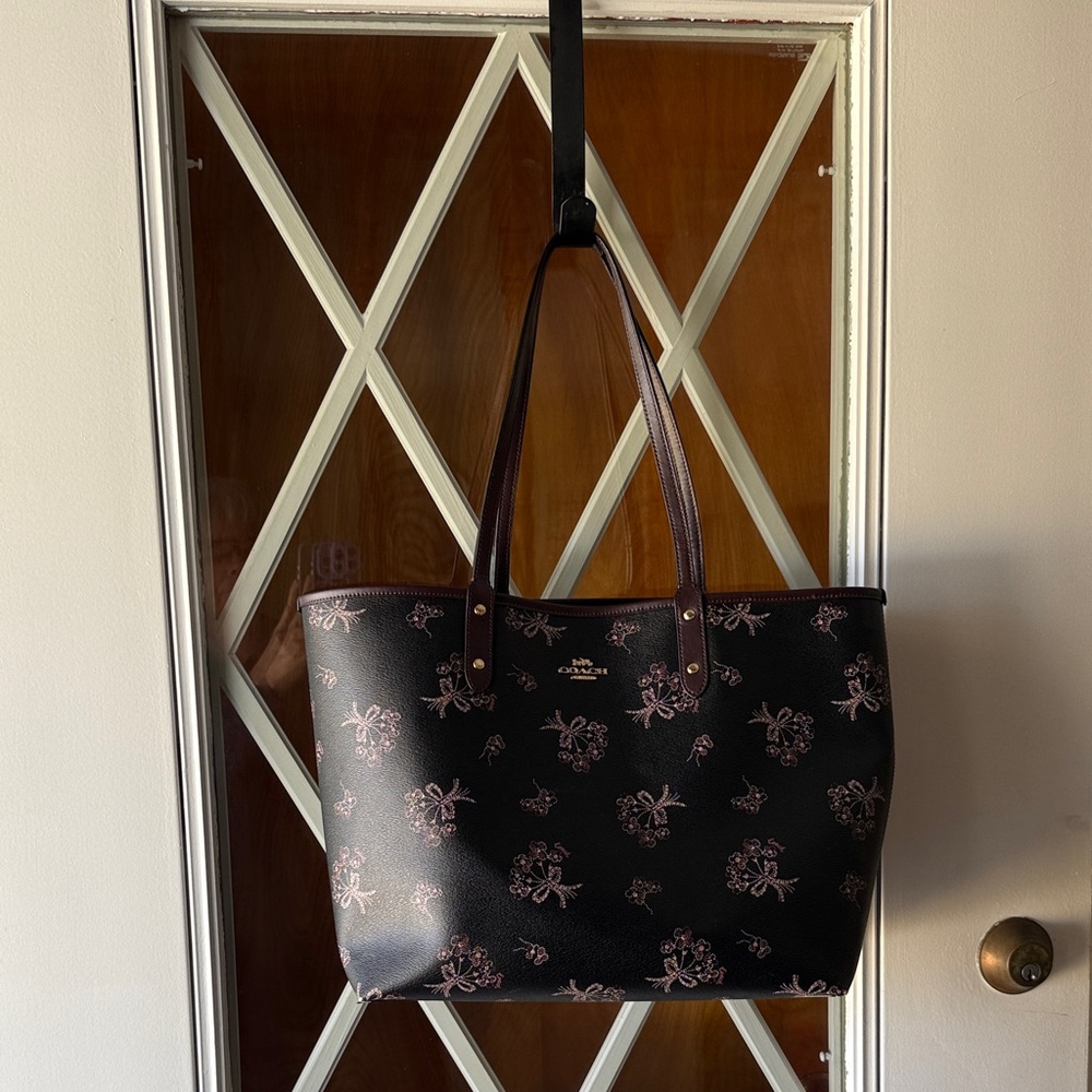 Coach Black Tote with Pink Floral Accents